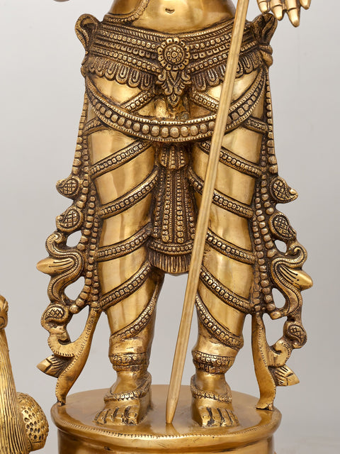 48" Large Four Armed Standing Lord Murugan in Blessing Gesture | Brass Statue