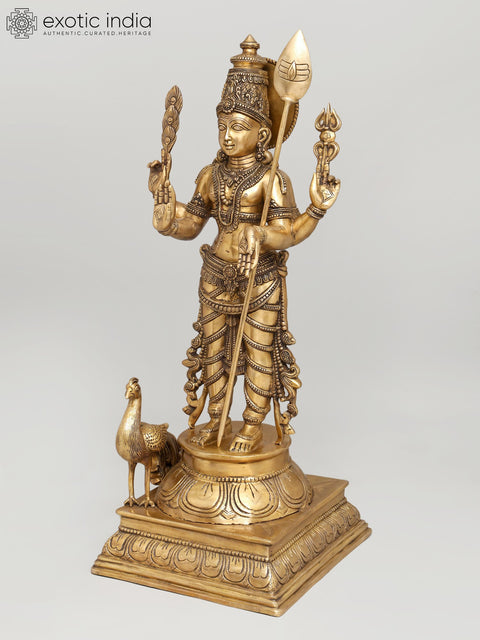 48" Large Four Armed Standing Lord Murugan in Blessing Gesture | Brass Statue