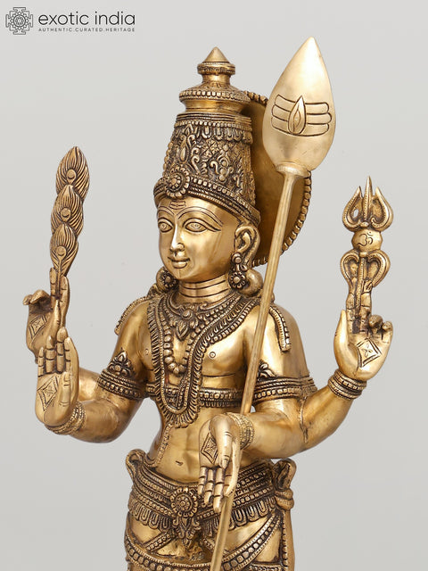 48" Large Four Armed Standing Lord Murugan in Blessing Gesture | Brass Statue