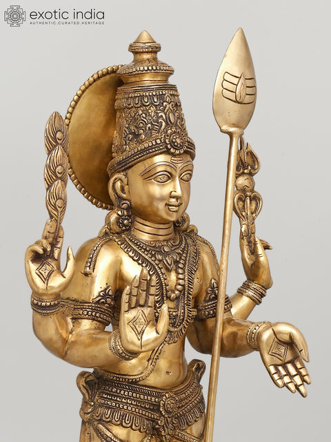 48" Large Four Armed Standing Lord Murugan in Blessing Gesture | Brass Statue