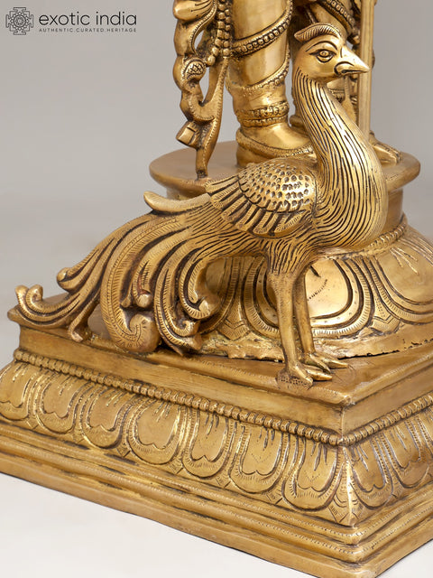 48" Large Four Armed Standing Lord Murugan in Blessing Gesture | Brass Statue