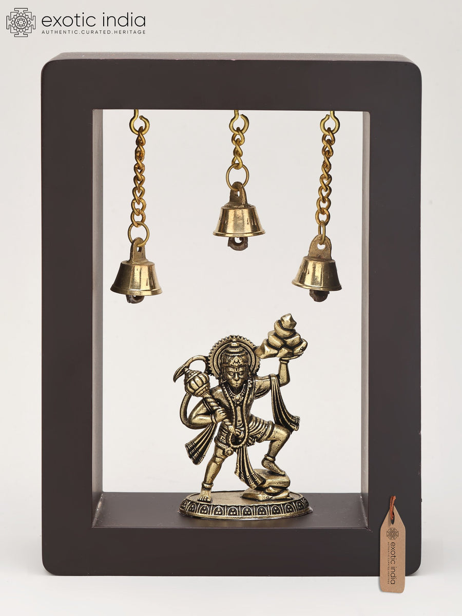 7" Handmade Sanjivani Hanuman Brass Wall Hanging Sculpture