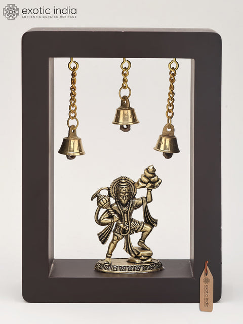 7" Superfine Sanjivani Hanuman | Wood Framed Brass Sculpture | Wall Hanging