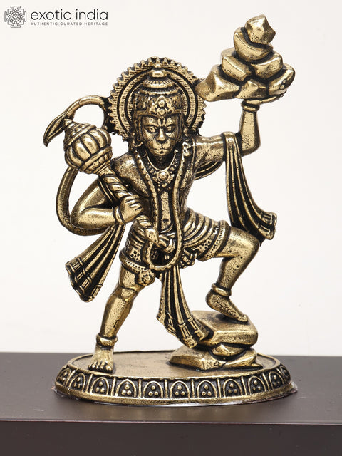 7" Superfine Sanjivani Hanuman | Wood Framed Brass Sculpture | Wall Hanging