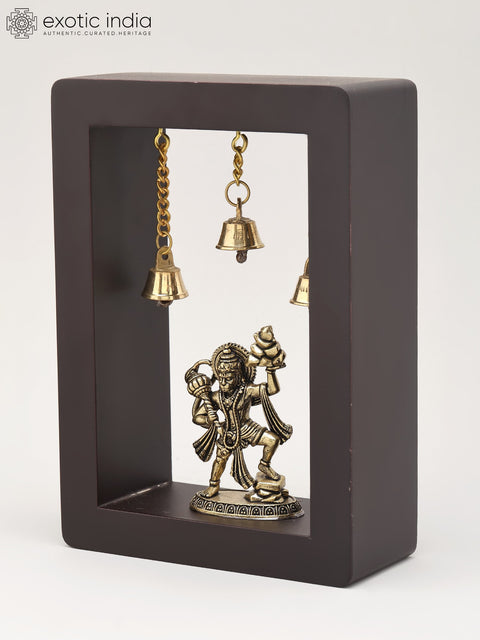 7" Superfine Sanjivani Hanuman | Wood Framed Brass Sculpture | Wall Hanging
