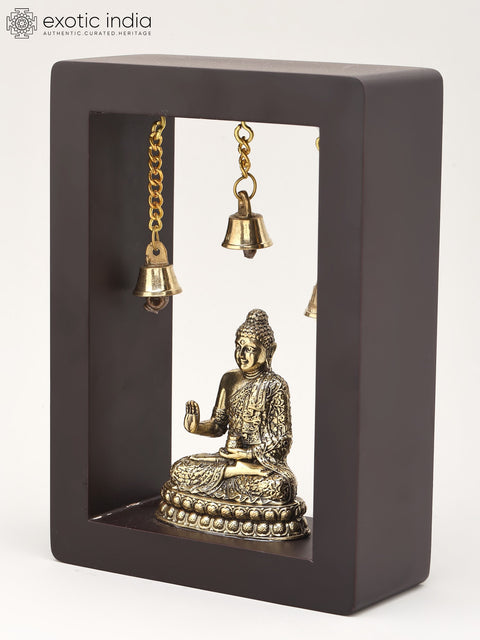 7" Superfine Blessing Buddha | Wood Framed Brass Sculpture | Wall Hanging