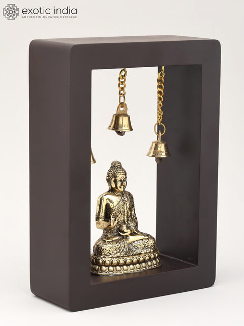 7" Superfine Blessing Buddha | Wood Framed Brass Sculpture | Wall Hanging