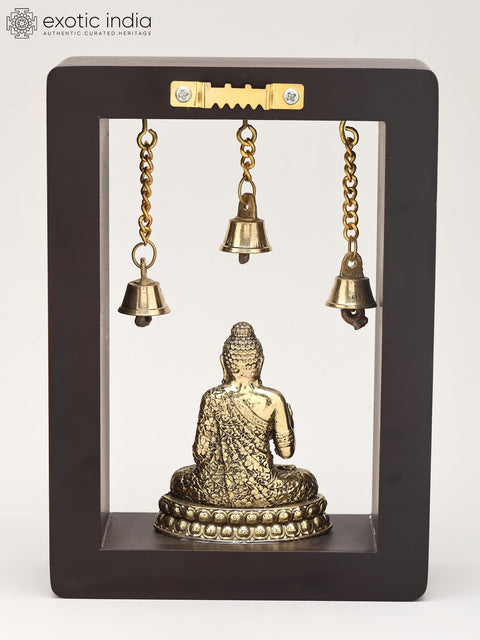 7" Superfine Blessing Buddha | Wood Framed Brass Sculpture | Wall Hanging