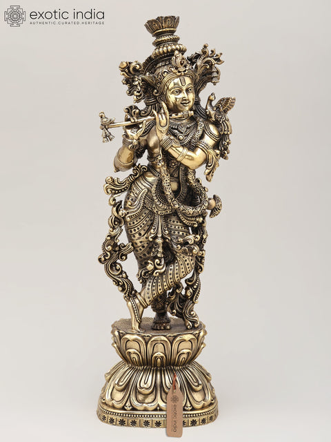 15" Superfine Lord Krishna Playing Flute | Brass Statue