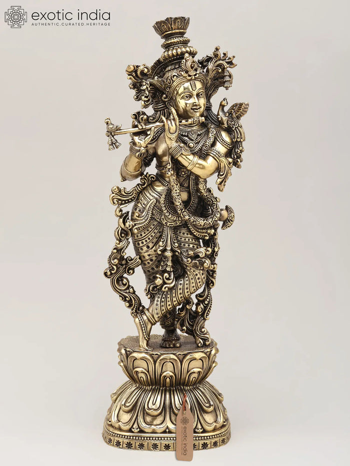Superfine Lord Krishna Playing Flute | Brass Statue