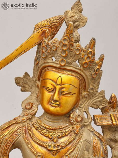 13" Tibetan Buddhist Deity Manjushri | Brass Statue