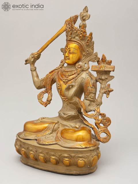 13" Tibetan Buddhist Deity Manjushri | Brass Statue