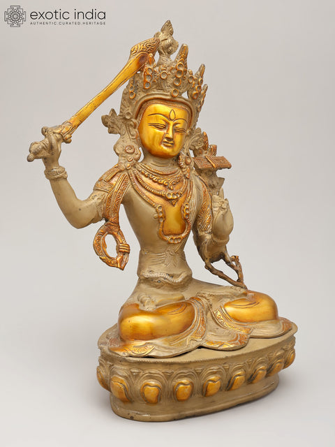 13" Tibetan Buddhist Deity Manjushri | Brass Statue