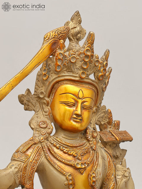 13" Tibetan Buddhist Deity Manjushri | Brass Statue