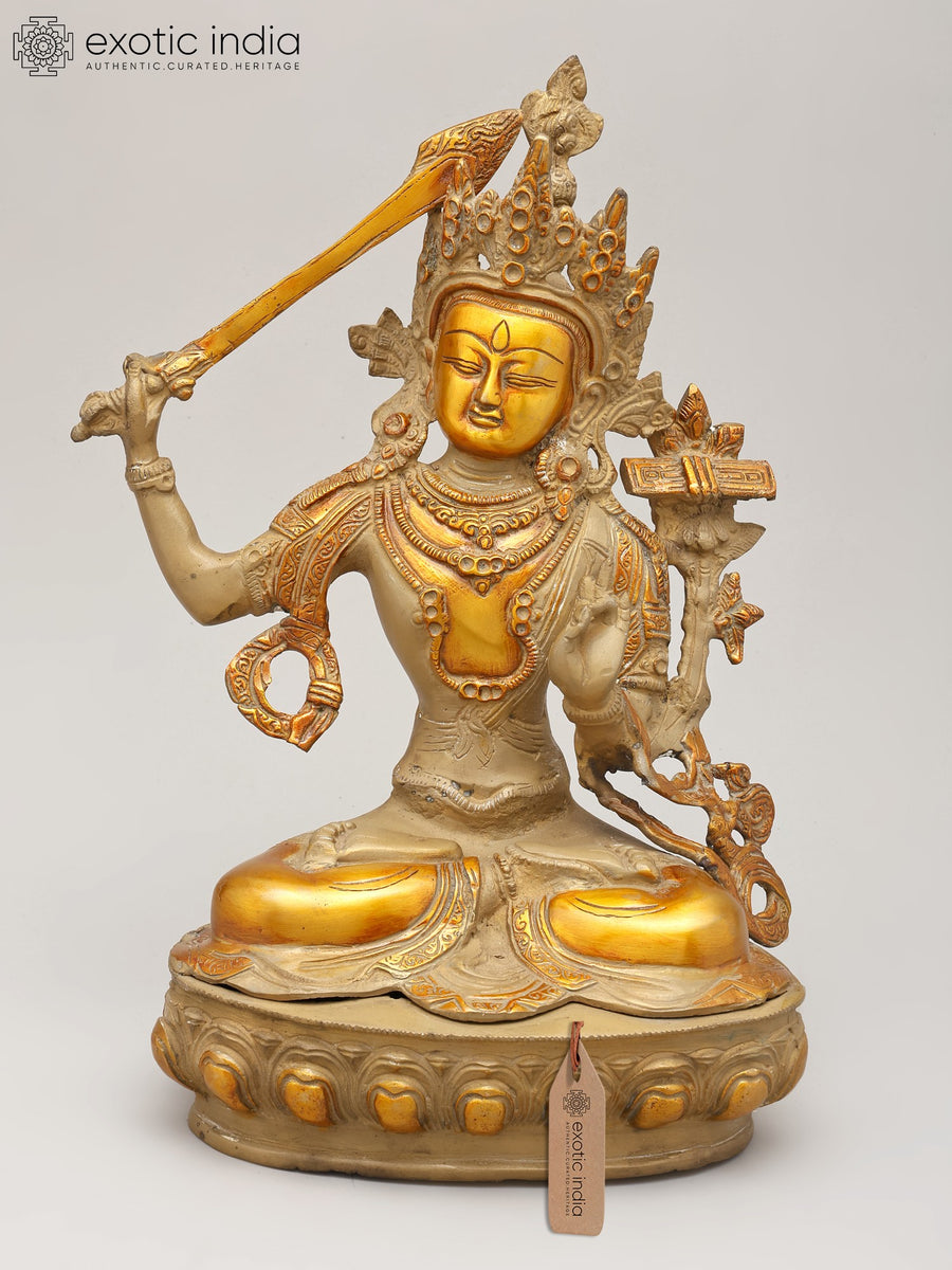 13" Manjushri Tibetan Buddhist Brass Statue for Pooja