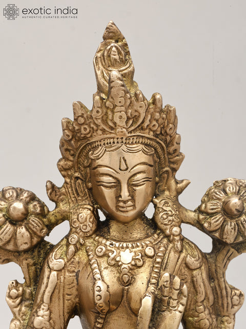 8" Tibetan Buddhist Goddess White Tara | Brass Statue