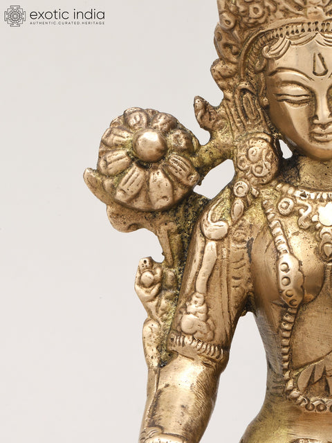 8" Tibetan Buddhist Goddess White Tara | Brass Statue