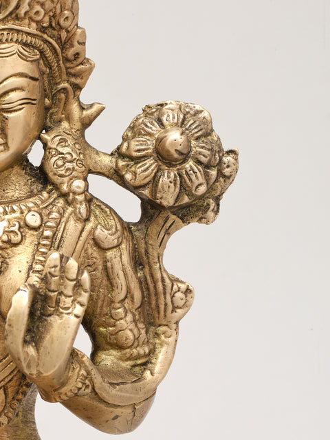 8" Tibetan Buddhist Goddess White Tara | Brass Statue