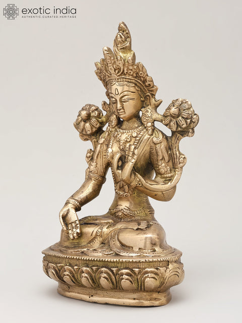 8" Tibetan Buddhist Goddess White Tara | Brass Statue
