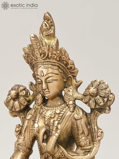 8" Tibetan Buddhist Goddess White Tara | Brass Statue