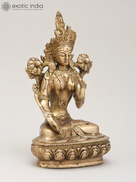 8" Tibetan Buddhist Goddess White Tara | Brass Statue