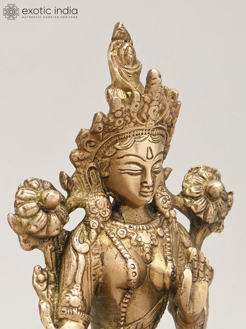 8" Tibetan Buddhist Goddess White Tara | Brass Statue