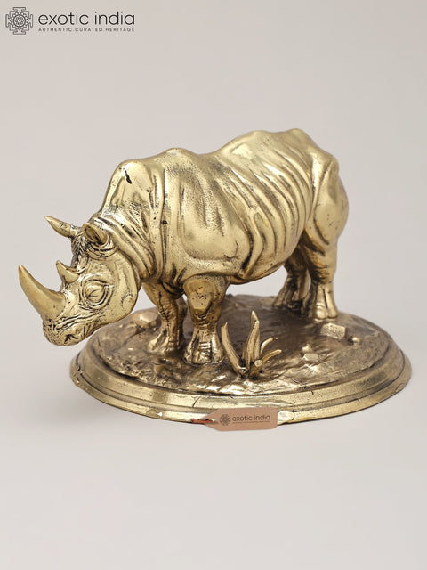 5" Small Superfine Rhinoceros Figurine | Brass Statue | Table Decor