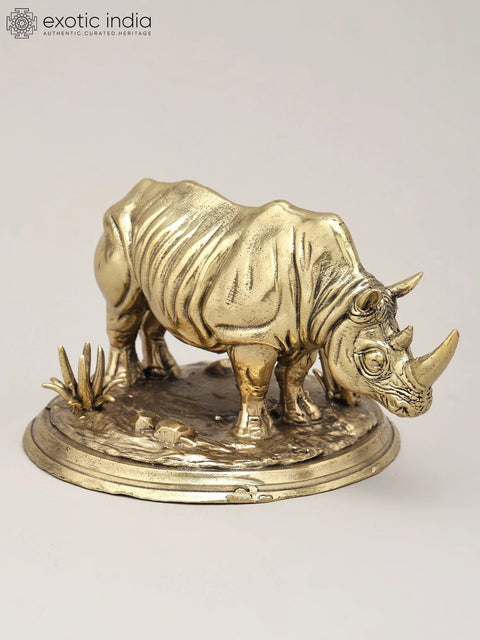 5" Small Superfine Rhinoceros Figurine | Brass Statue | Table Decor