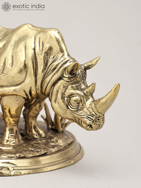 5" Small Superfine Rhinoceros Figurine | Brass Statue | Table Decor