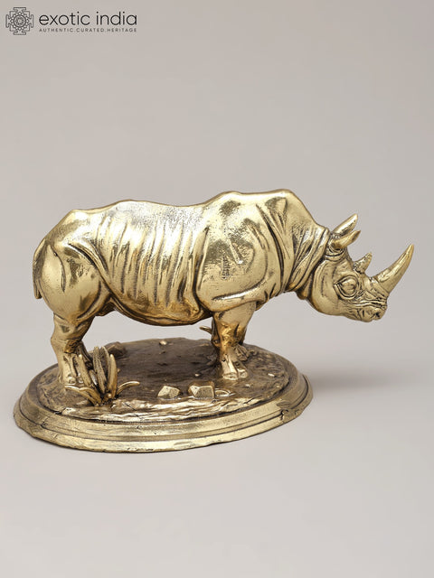 5" Small Superfine Rhinoceros Figurine | Brass Statue | Table Decor