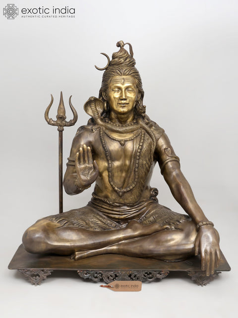 40" Large Lord Shiva Seated in Meditative and Blessing Posture | Brass Sculpture
