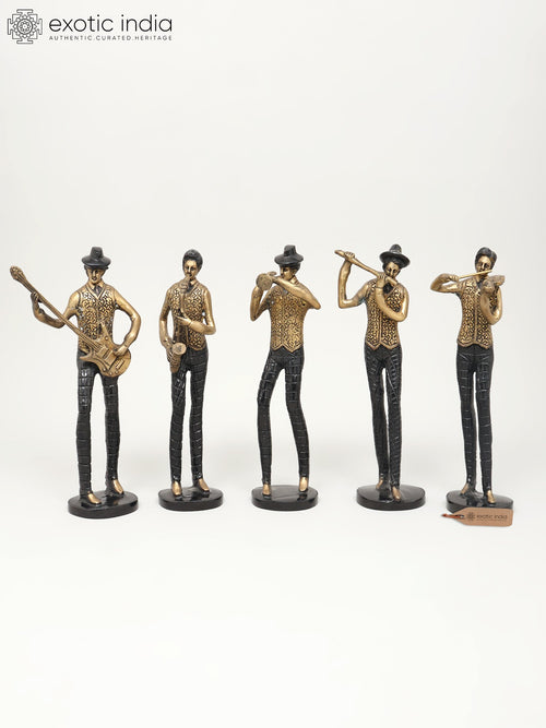 11" Set of Five Musicians Brass Statues for Home Decor