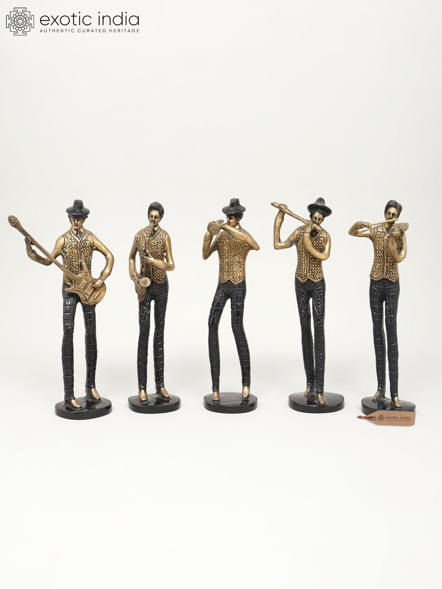 11" Set of Five Musicians Brass Statues for Home Decor