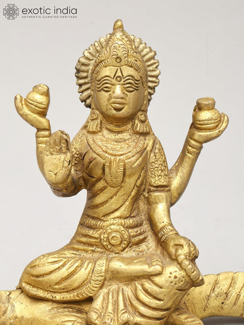 7" The River Goddess Ganga Seated on Crocodile | Brass Statue