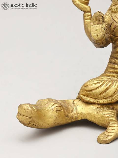 7" The River Goddess Ganga Seated on Crocodile | Brass Statue