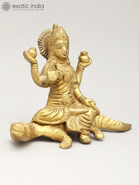 7" The River Goddess Ganga Seated on Crocodile | Brass Statue