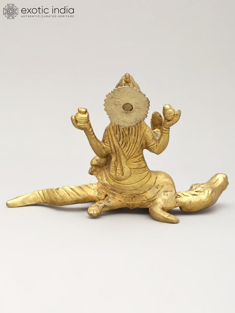 7" The River Goddess Ganga Seated on Crocodile | Brass Statue