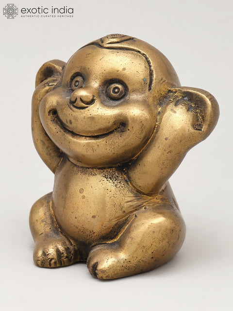 3" Small Brass Decorative Monkey Statue | Table Decor