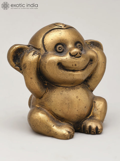 3" Small Brass Decorative Monkey Statue | Table Decor