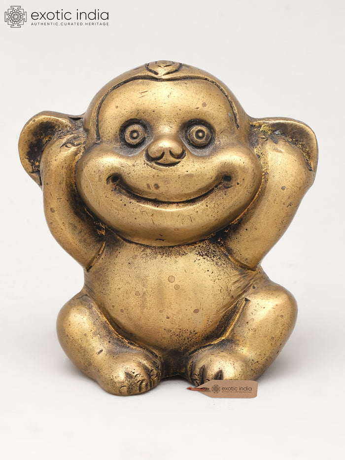 3" Small Brass Monkey Statue for Home Decor