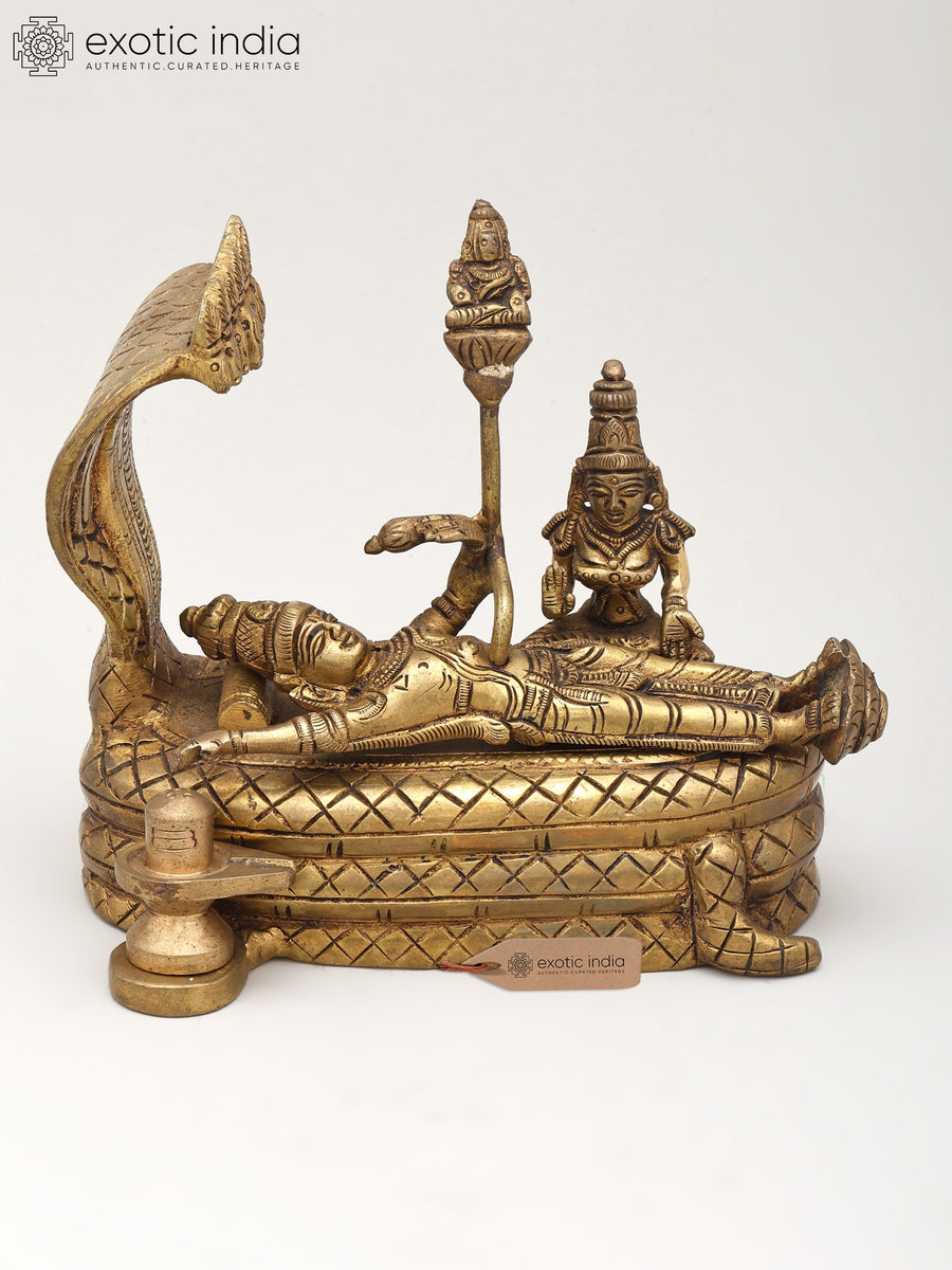 6" Small Brass Padmanabha Swamy Statue - Handmade Lord Vishnu Idol