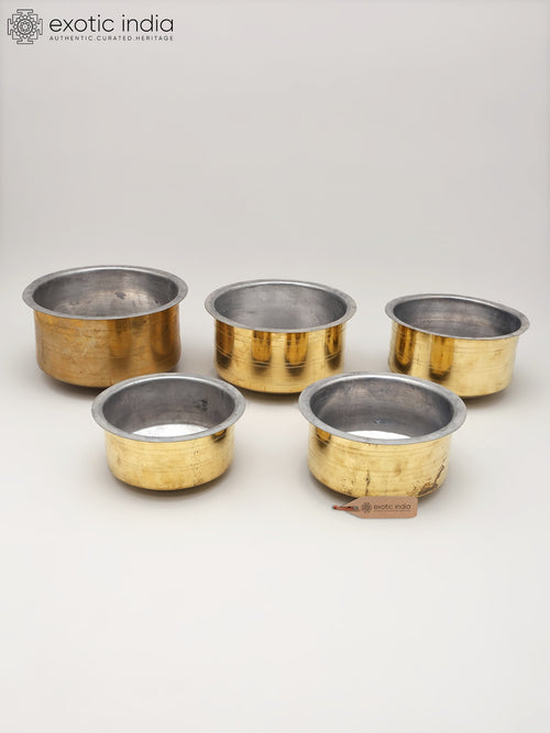 Set of Five Brass Cooking Pots Bhagona Handmade