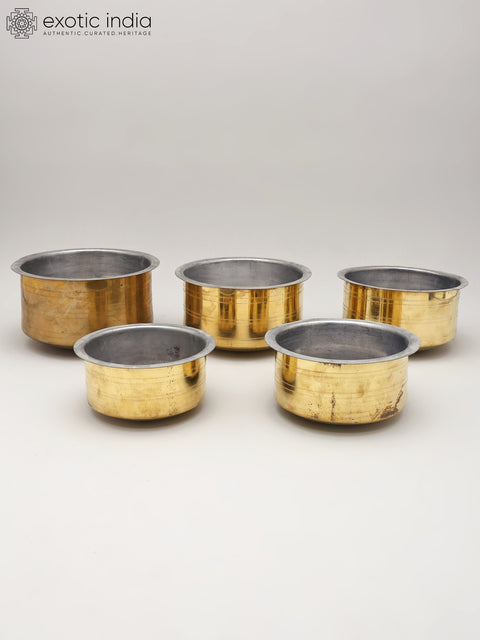 Set of Five Brass Cooking Pots/Bhagona/Patila