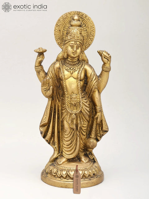 9" Standing Lord Vishnu | Brass Statue