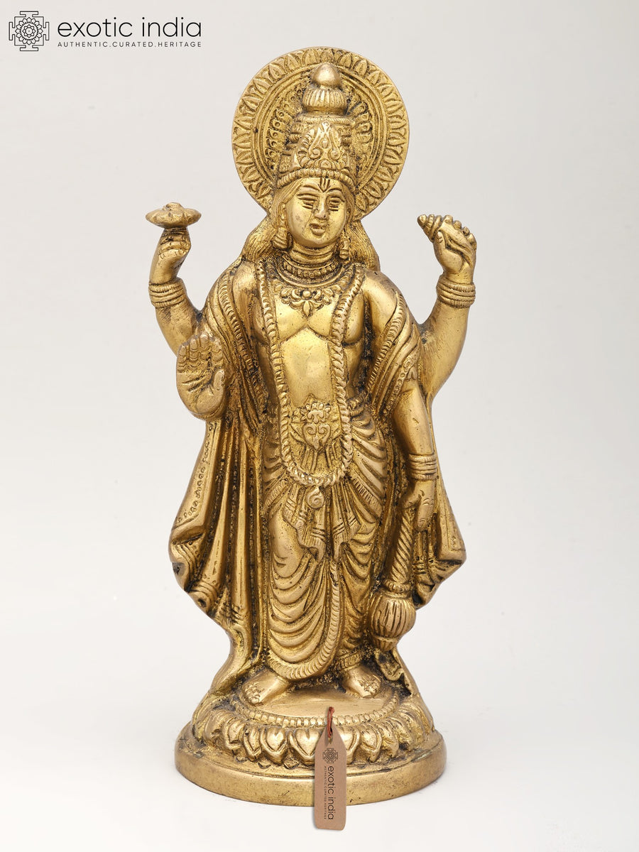 9" Standing Lord Vishnu Handmade Brass Statue