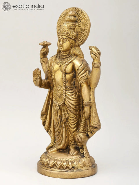 9" Standing Lord Vishnu | Brass Statue