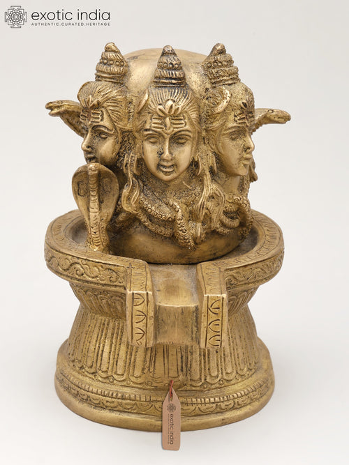 6" Small Trimukhi Shiva Mukhalingam Brass Idol