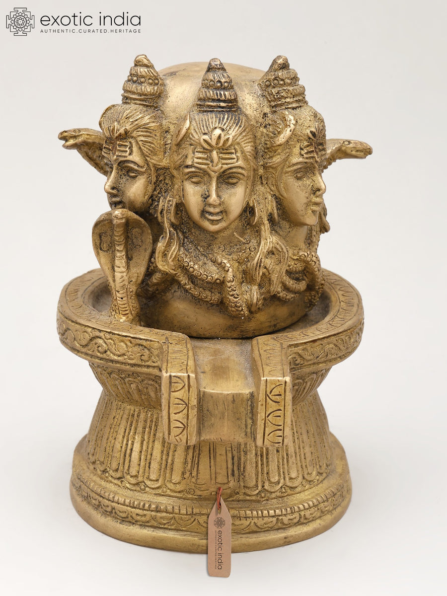6" Small Trimukhi Shiva Mukhalingam Brass Idol