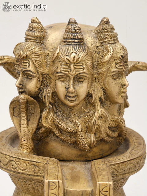 6" Small Trimukhi Shiva Mukhalingam in Brass
