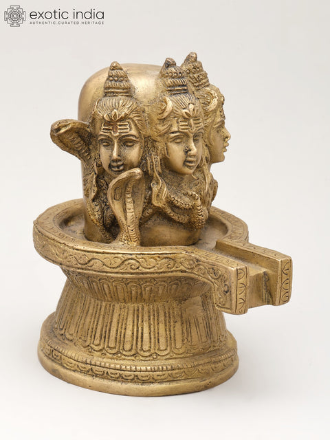 6" Small Trimukhi Shiva Mukhalingam in Brass